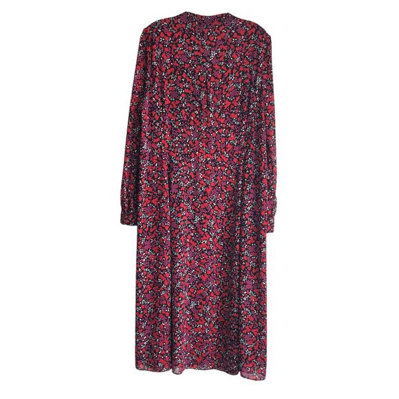 Michael Kors Women's Midi Shirt Dress Size XL Floral Chiffon Long Sleeve Lined - Picture 2 of 10